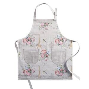 Floral Paris Eiffel Tower Apron in Light Gray and Pink